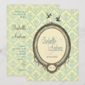  Lijst op Damask Pattern Wedding Invite Kaart (Voorkant / Achterkant)