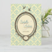  Lijst op Damask Pattern Wedding Invite Kaart (Staand voorkant)