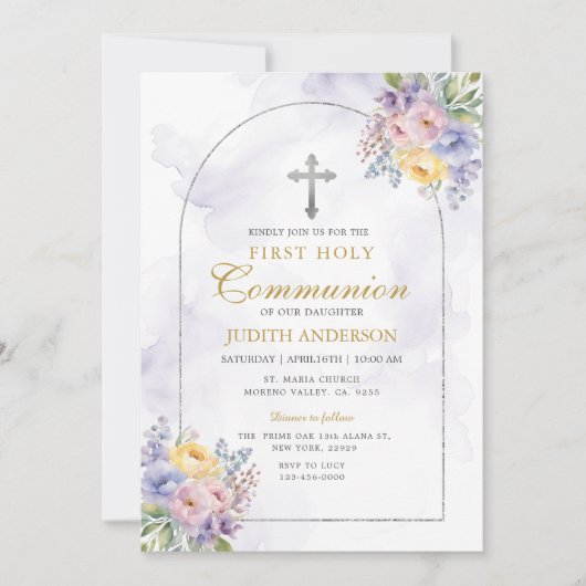 Lijst Paarse Rozen Eerste Heilige Communie Kaart (Voorkant)