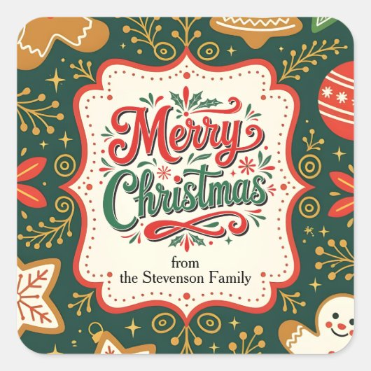  Lijst peperkoekkoekjes vrolijk kerstfeest Vierkante Sticker (Voorkant)