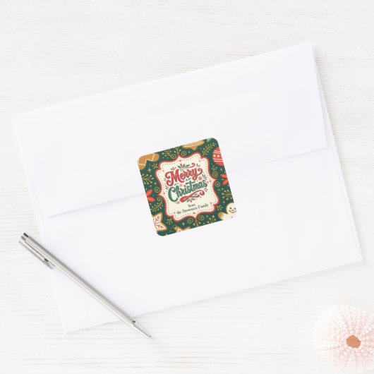  Lijst peperkoekkoekjes vrolijk kerstfeest Vierkante Sticker (Envelop)