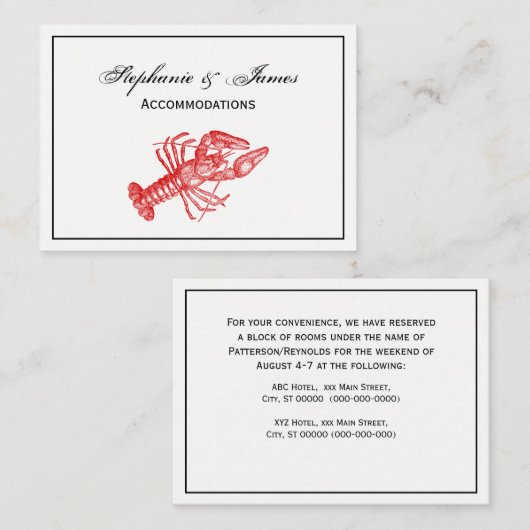 Lijst  rode kreeft #1 tekening visitekaartje (Voorkant / Achterkant)