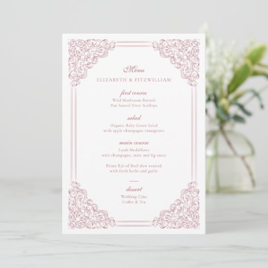 Lijst Romantisch Roze Elegant Script Menu (Staand voorkant)