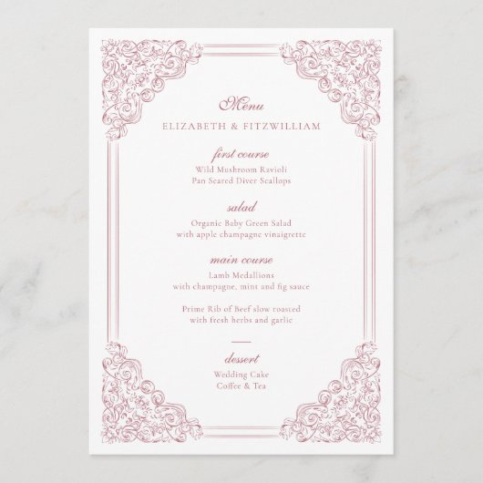 Lijst Romantisch Roze Elegant Script Menu (Voorkant)