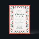 Lijst rood Feestdagenkaart<br><div class="desc">Een kerstfeestuitnodiging met een bloemig Holly en Poinsettia lijst.</div>