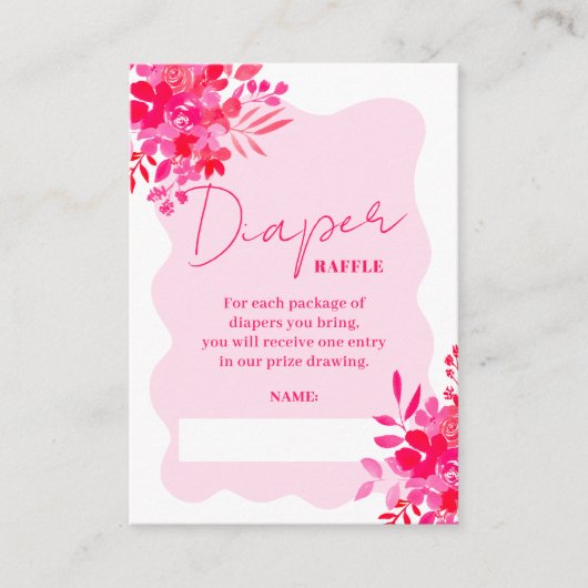Lijst Rood Roze Bloemen baby shower Luier Raffle Informatiekaartje (Voorkant)