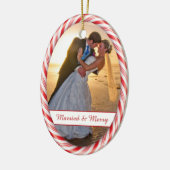 Lijst rood-witte snoepriet Foto-sjabloon Keramisch Ornament (Links)