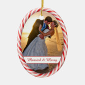 Lijst rood-witte snoepriet Foto-sjabloon Keramisch Ornament (Voorkant)