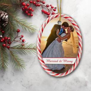 Lijst rood-witte snoepriet Foto-sjabloon Keramisch Ornament