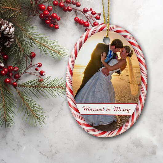 Lijst rood-witte snoepriet Foto-sjabloon Keramisch Ornament