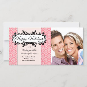 Lijst Roze Damask Vakantie Fotokaart Feestdagenkaart