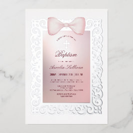  Lijst Roze strik doop Folie Uitnodiging