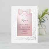 Lijst Roze strik doop Folie Uitnodiging (Staand Voorkant)