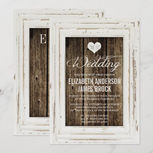 Lijst Rustic Wood Wedding Uitnodiging (Voorkant / Achterkant)