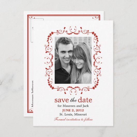  Lijst Save the Date Briefkaart - Rood (Voorkant / Achterkant)