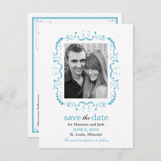  Lijst Save the Date Briefkaart - Turquoise (Voorkant / Achterkant)
