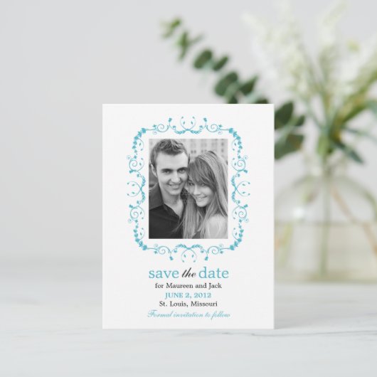  Lijst Save the Date Briefkaart - Turquoise (Staand voorkant)