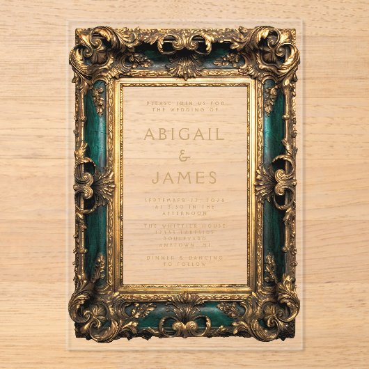  Lijst Smaragd Groen Goud Bruiloft Acryl Uitnodigingen (Voorkant)