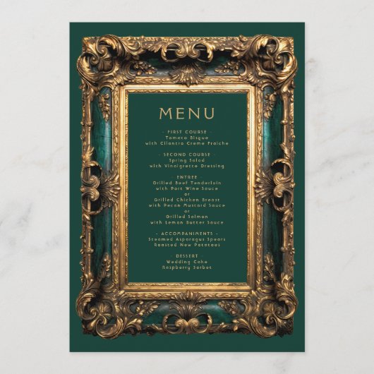 Lijst Smaragd Groen Goud Bruiloft Menu (Voorkant)