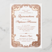 Lijst Spaans Quinceanera Roos Gold Folie Uitnodiging (Voorkant)