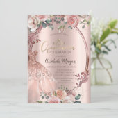 Lijst Swirls Blush Flowers Jurk Quinceañera Kaart (Staand voorkant)