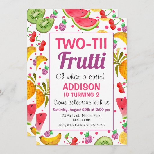 Lijst Two-tti Frutti 2e verjaardag Uitnodiging (Voorkant / Achterkant)