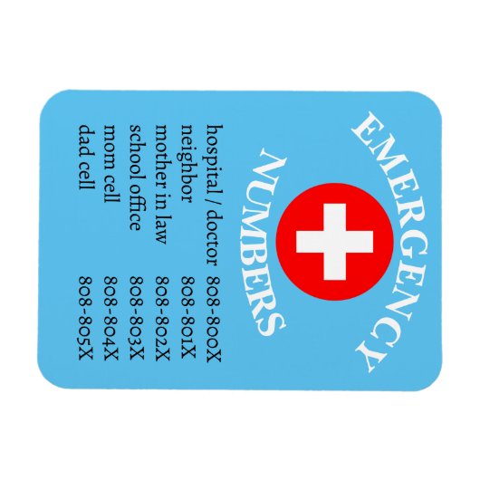 Lijst van alarmnummers op blauw magneet (Horizontaal)