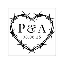 Lijst van Barbed Wire Heart Wedding Initiaal Monog Zelfinktende Stempel