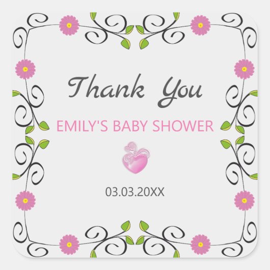 Lijst van bloemen en bladeren vierkante sticker (Voorkant)