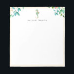 Lijst van botanische Floral Seahorse Sandy Beige Notitieblok<br><div class="desc">Elegant waterverf-eiland botanische bouquets en zeepaardontwerp met zandbeige lijst,  gepersonaliseerd met naam,  notitieblok. De de doopvontstijl en kleur van de tekst kunnen worden aangepast.</div>