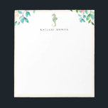 Lijst van botanische Floral Seahorse Sandy Beige Notitieblok<br><div class="desc">Elegant waterverf-eiland botanische bouquets en zeepaardontwerp met zandbeige lijst,  gepersonaliseerd met naam,  notitieblok. De de doopvontstijl en kleur van de tekst kunnen worden aangepast.</div>