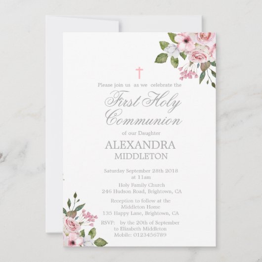 Lijst van de eerste Heilige Communie Elegant roze  Kaart (Voorkant)