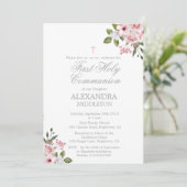 Lijst van de eerste Heilige Communie Elegant roze Kaart (Staand voorkant)