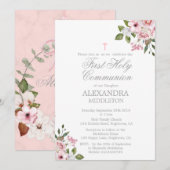 Lijst van de eerste Heilige Communie Elegant roze Kaart (Voorkant / Achterkant)