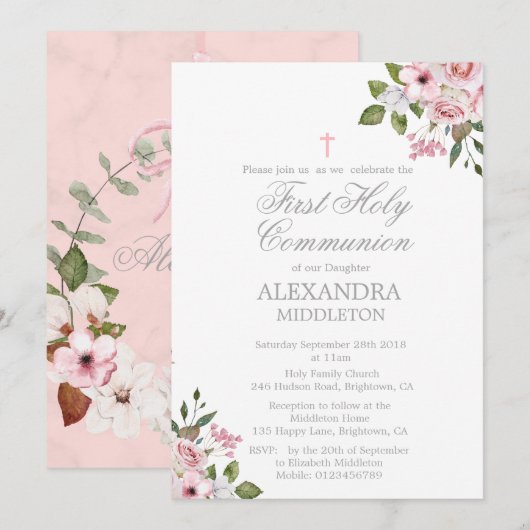 Lijst van de eerste Heilige Communie Elegant roze Kaart (Voorkant / Achterkant)