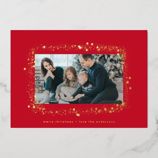 lijst van de moderne gouden sterren kerstfoto ' s folie feestdagenkaart (Voorkant)