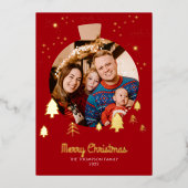 Lijst van de Roodpine-kerstbal met mousserende rod Folie Feestdagenkaart (Voorkant)