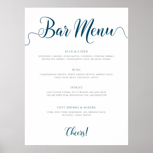 Lijst van Drinken in het menu Berichten van de mar Poster (Voorkant)