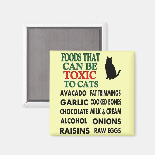 LIJST VAN GIFTIGE VOEDINGSMIDDELEN VOOR KATTEN MAG MAGNEET (Voorkant / Achterkant)