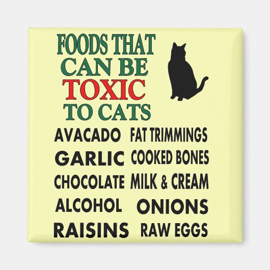 LIJST VAN GIFTIGE VOEDINGSMIDDELEN VOOR KATTEN MAG MAGNEET (Voorkant)