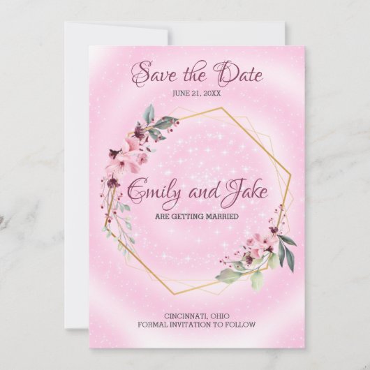 Lijst van gulden met bloemen en bladeren save the date (Voorkant)