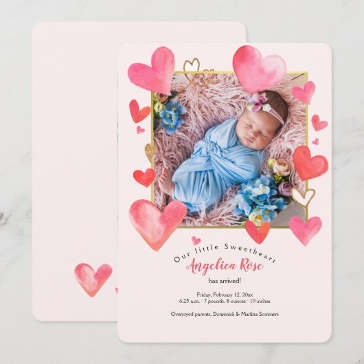 Lijst van het hart Foto geboorteaankondiging Kaart (Voorkant / Achterkant)