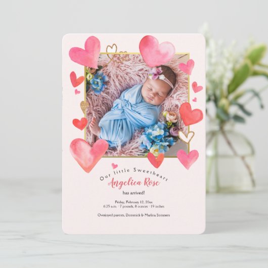 Lijst van het hart Foto geboorteaankondiging Kaart (Staand voorkant)