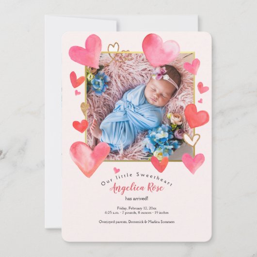 Lijst van het hart Foto geboorteaankondiging Kaart (Voorkant)