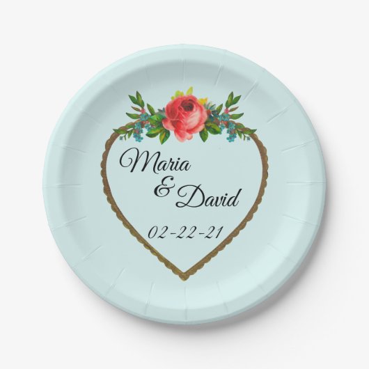 Lijst van het hart met Waterverf Roos Papieren Bordje (Voorkant)