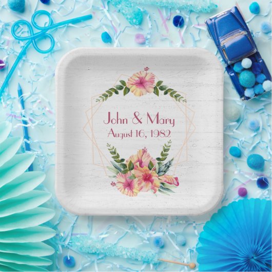 Lijst van het huwelijk met Hibiscus op gewitwasd h Papieren Bordje (Feest)