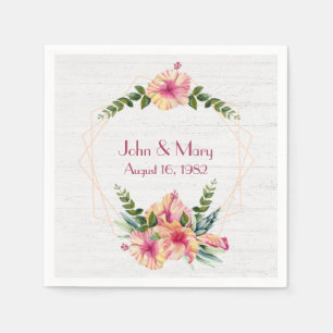 Lijst van het huwelijk met Hibiscus op gewitwasd h Servet