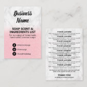 Lijst van ingrediënten marmer en roze Glitter Soap Visitekaartje (Voorkant / Achterkant)