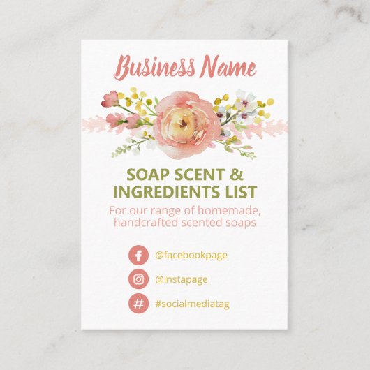 Lijst van ingrediënten van Floral Spring Soap Scen Visitekaartje (Voorkant)