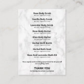 Lijst van ingrediënten van het snijvlak en van het visitekaartje (Achterkant)